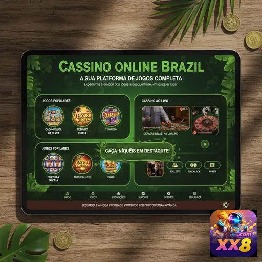 Ilustração de Explore os Jogos de Slots e Gaming Ao Vivo na xx8